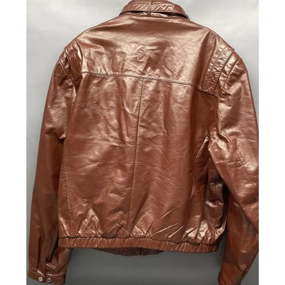 Vtg Wilsons 70s Cafe Racer Moto Leather Jacket Red/Brown Mens 48 XL Distressed